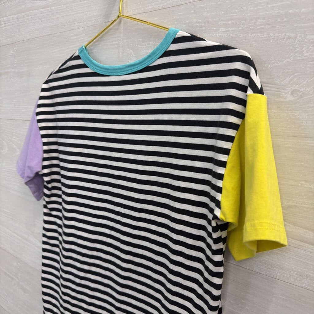 Black/ White Striped Color Block Short Sleeve Top Small