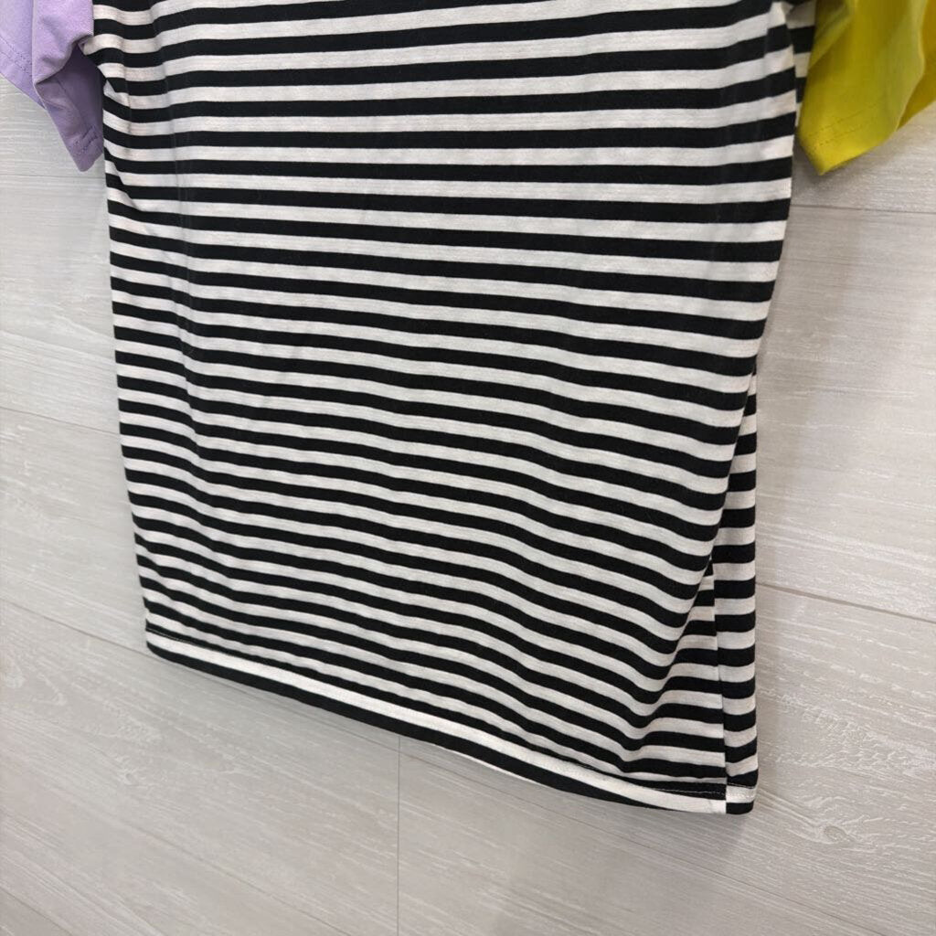 Black/ White Striped Color Block Short Sleeve Top Small