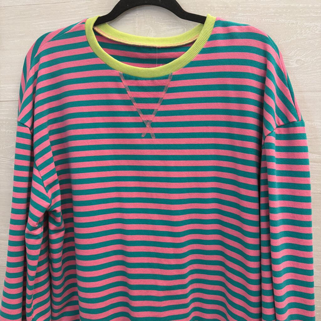 Green/ Pink Striped Long Sleeve Pullover Small