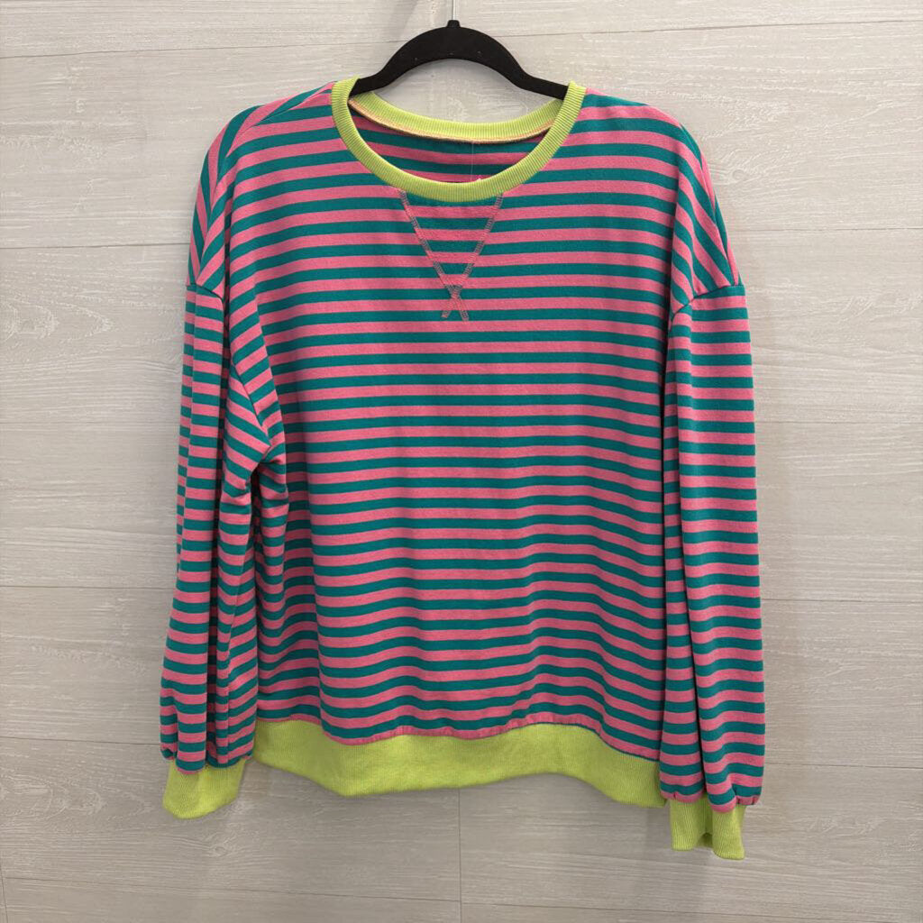 Green/ Pink Striped Long Sleeve Pullover Small