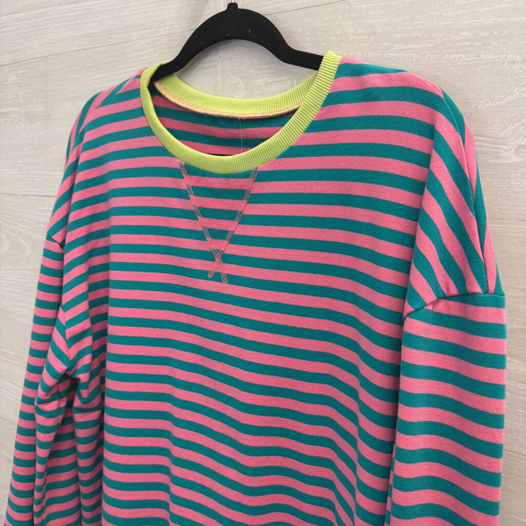 Green/ Pink Striped Long Sleeve Pullover Small