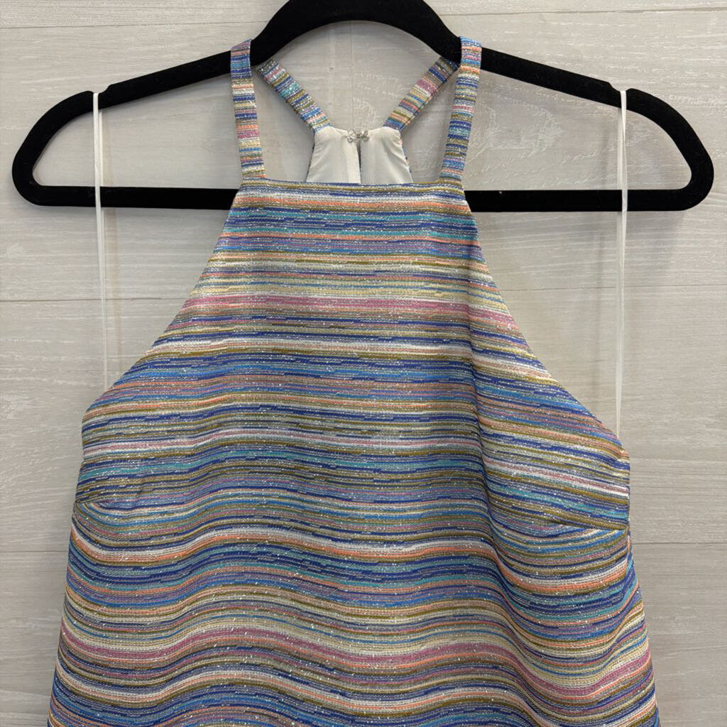Amanda Uprichard Multi Color Striped Shimmer Halter Ruffle Hem Tank Top Small