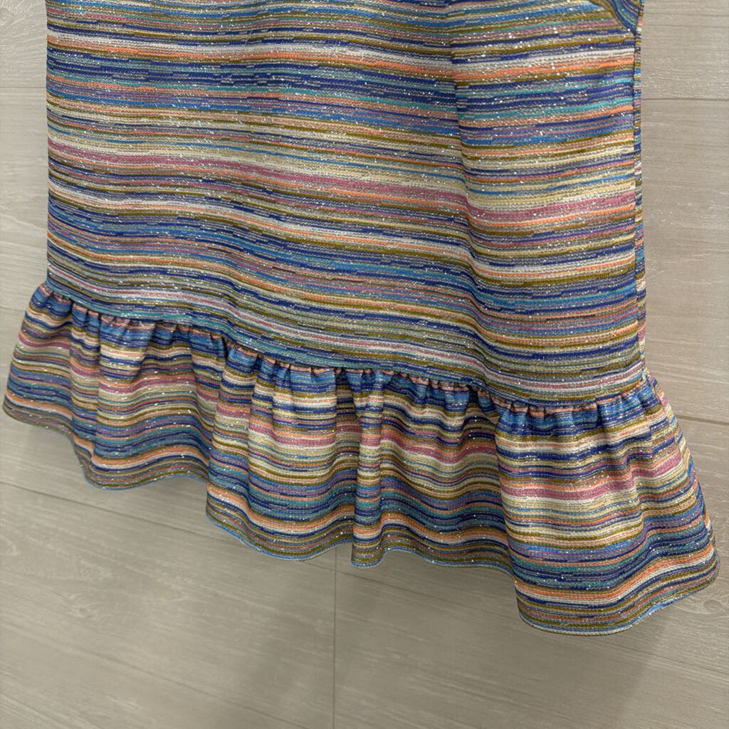 Amanda Uprichard Multi Color Striped Shimmer Halter Ruffle Hem Tank Top Small