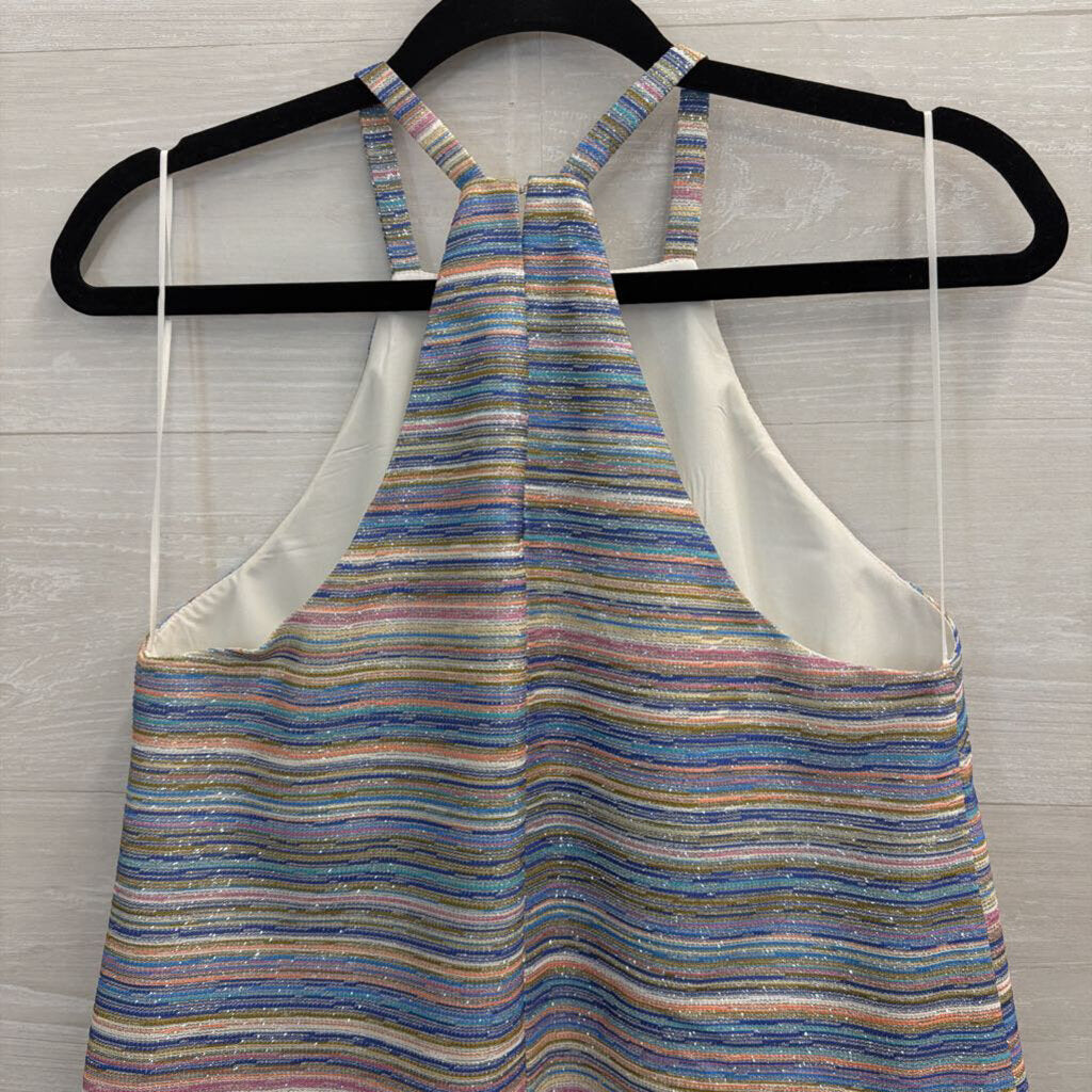 Amanda Uprichard Multi Color Striped Shimmer Halter Ruffle Hem Tank Top Small