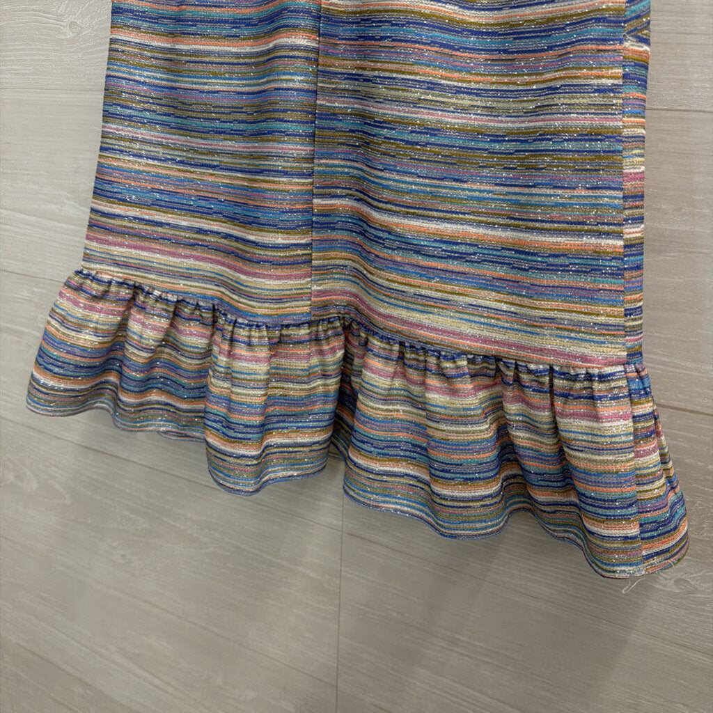 Amanda Uprichard Multi Color Striped Shimmer Halter Ruffle Hem Tank Top Small