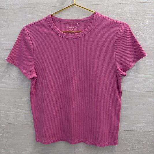 American Eagle Pink Ribbed Short Sleeve Top Large