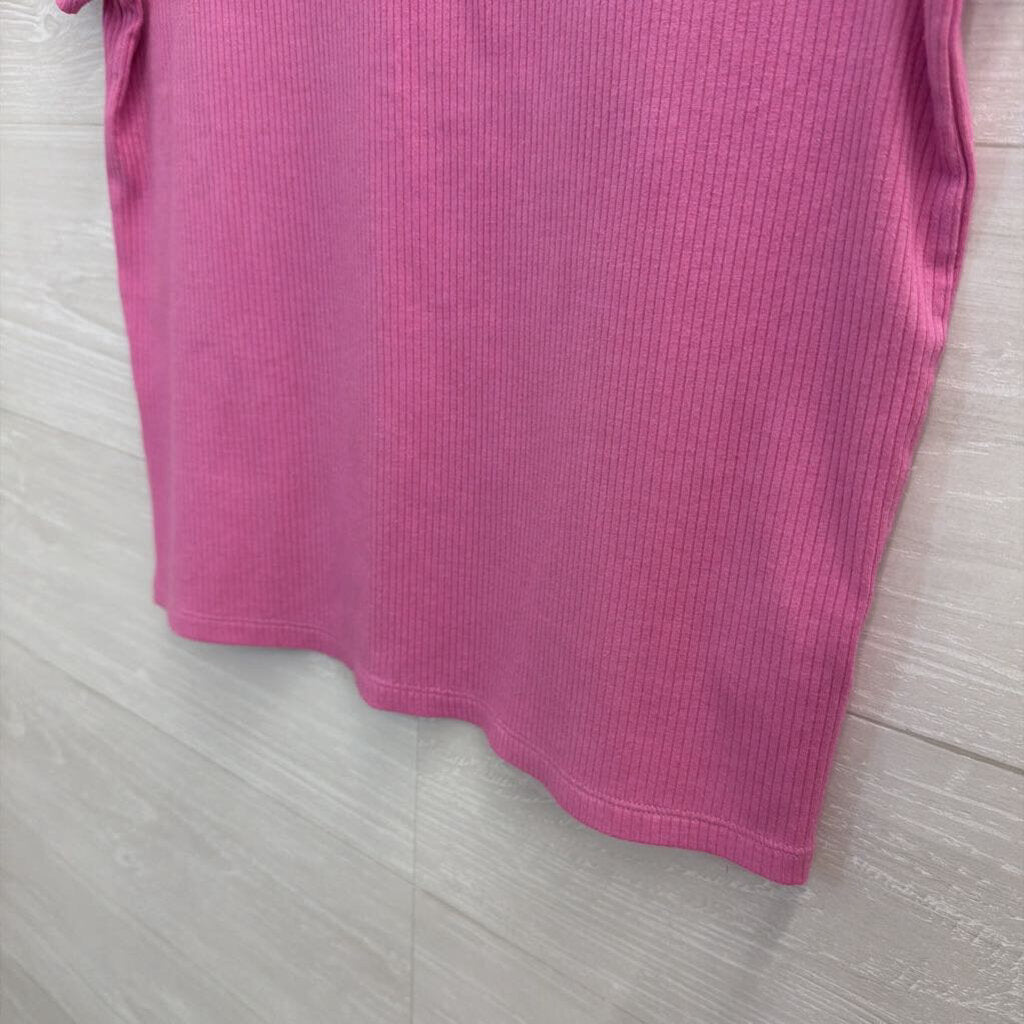 American Eagle Pink Ribbed Short Sleeve Top Large