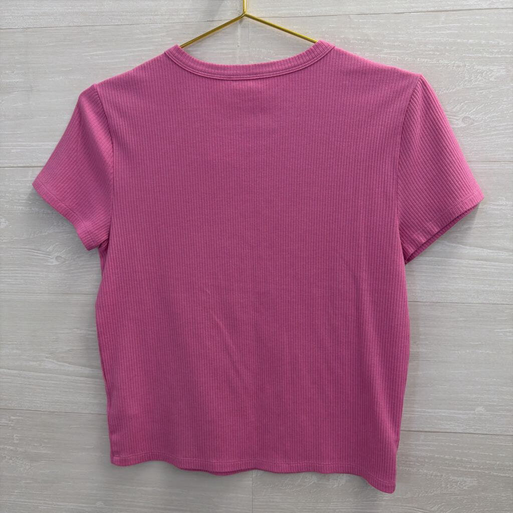 American Eagle Pink Ribbed Short Sleeve Top Large