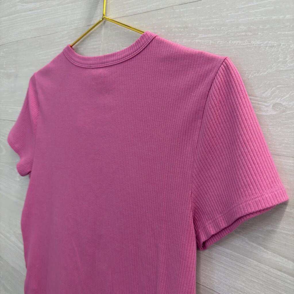American Eagle Pink Ribbed Short Sleeve Top Large