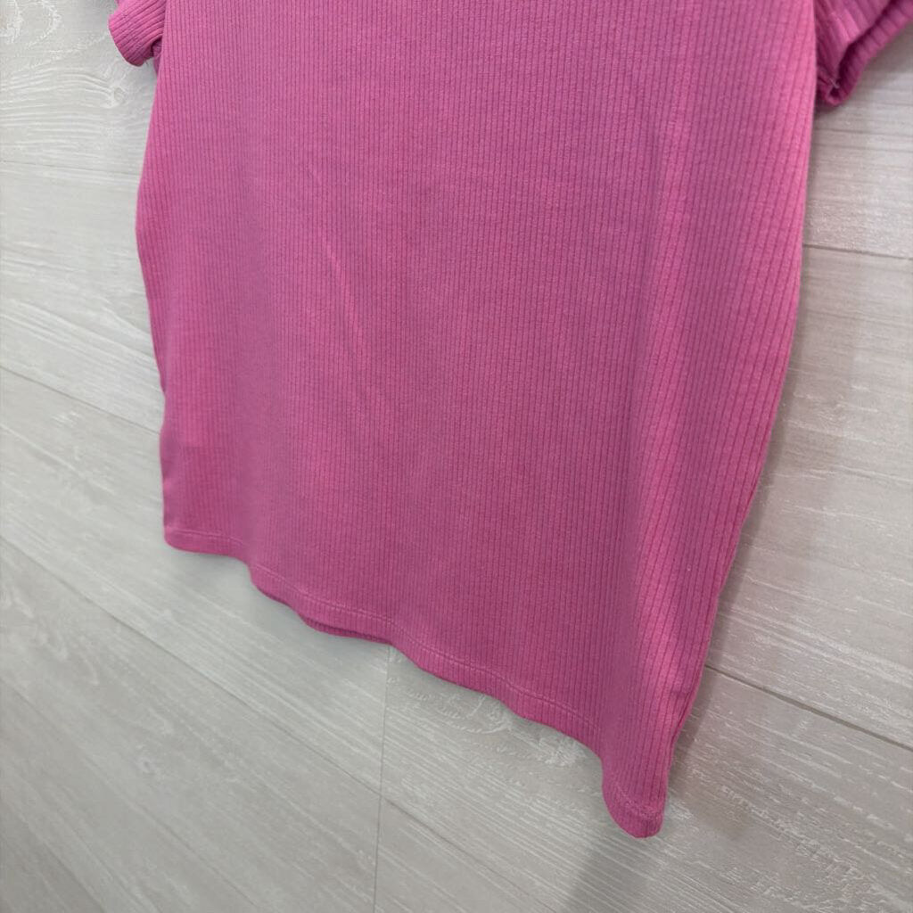 American Eagle Pink Ribbed Short Sleeve Top Large