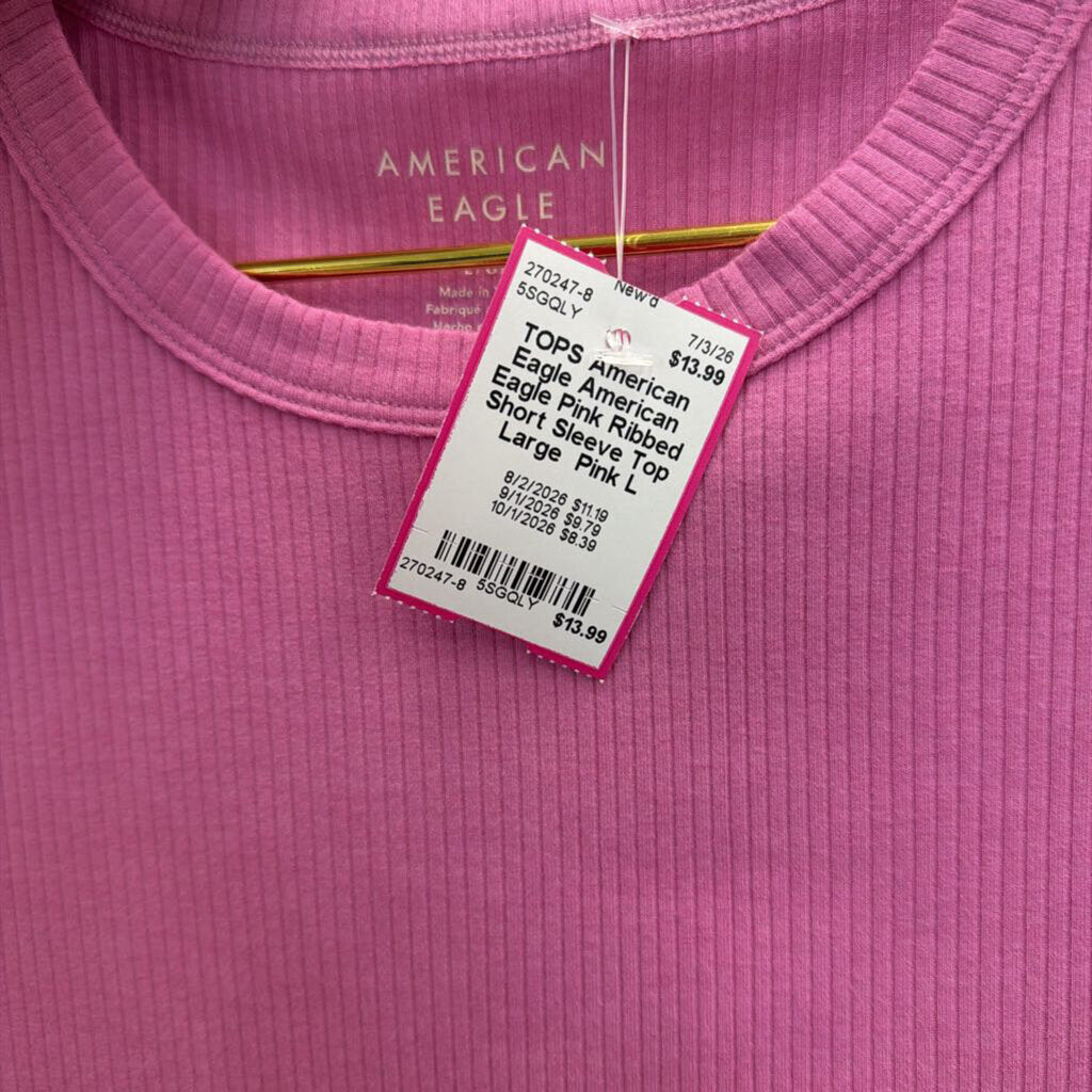 American Eagle Pink Ribbed Short Sleeve Top Large
