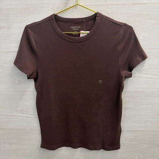 American Eagle Brown Ribbed Short Sleeve Top Large