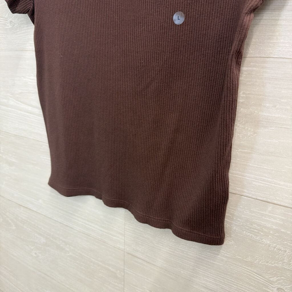 American Eagle Brown Ribbed Short Sleeve Top Large