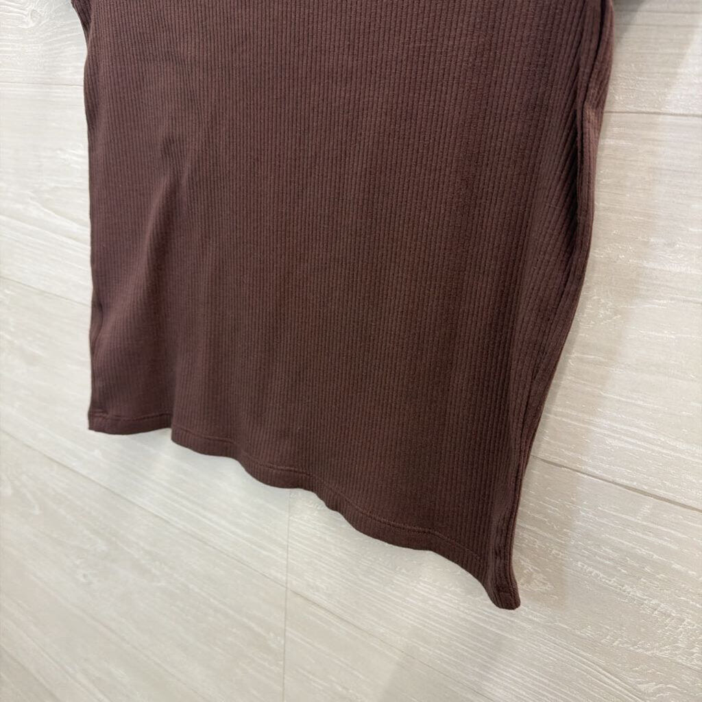 American Eagle Brown Ribbed Short Sleeve Top Large