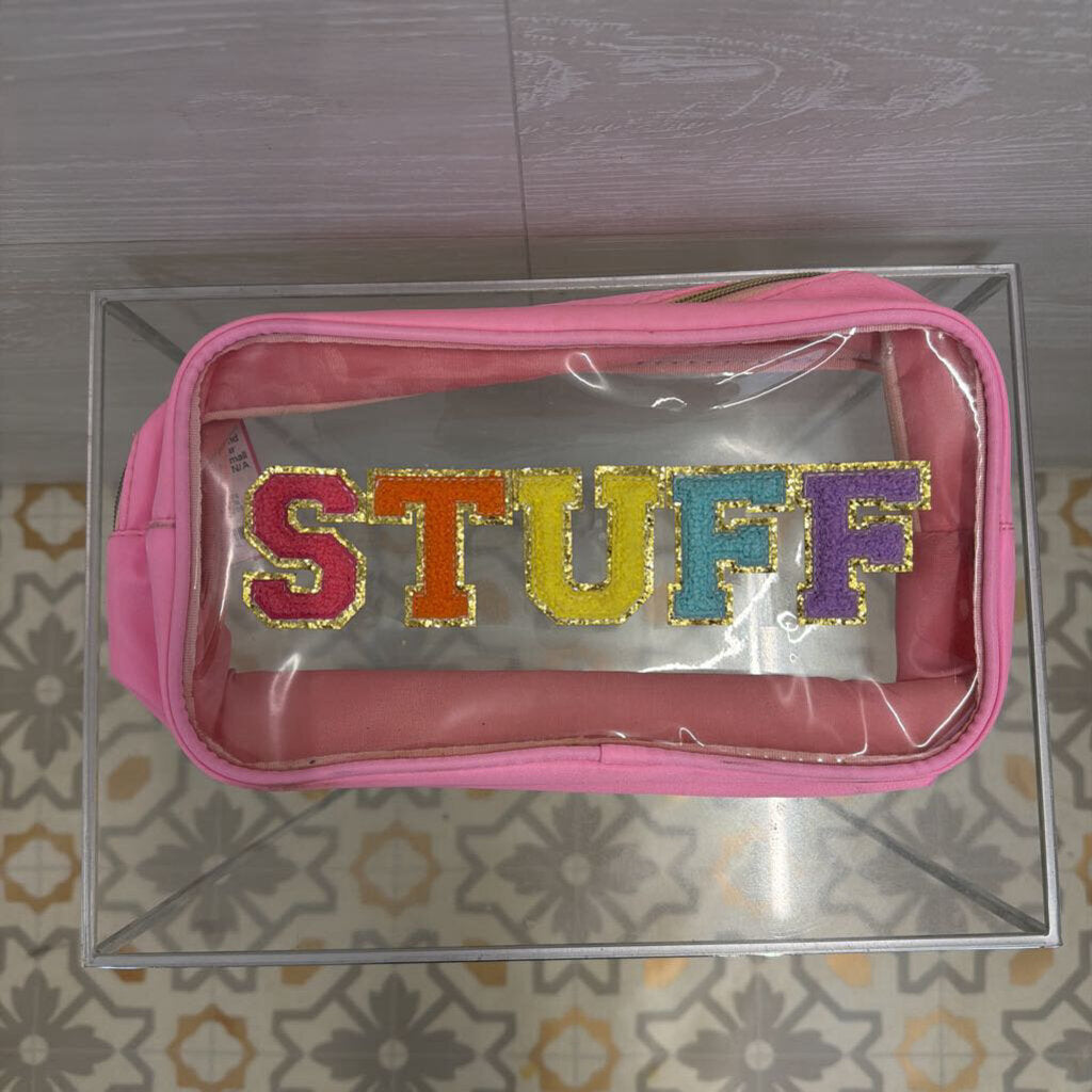 Pink/ Multi Clear 'STUFF' Patch Small Bag