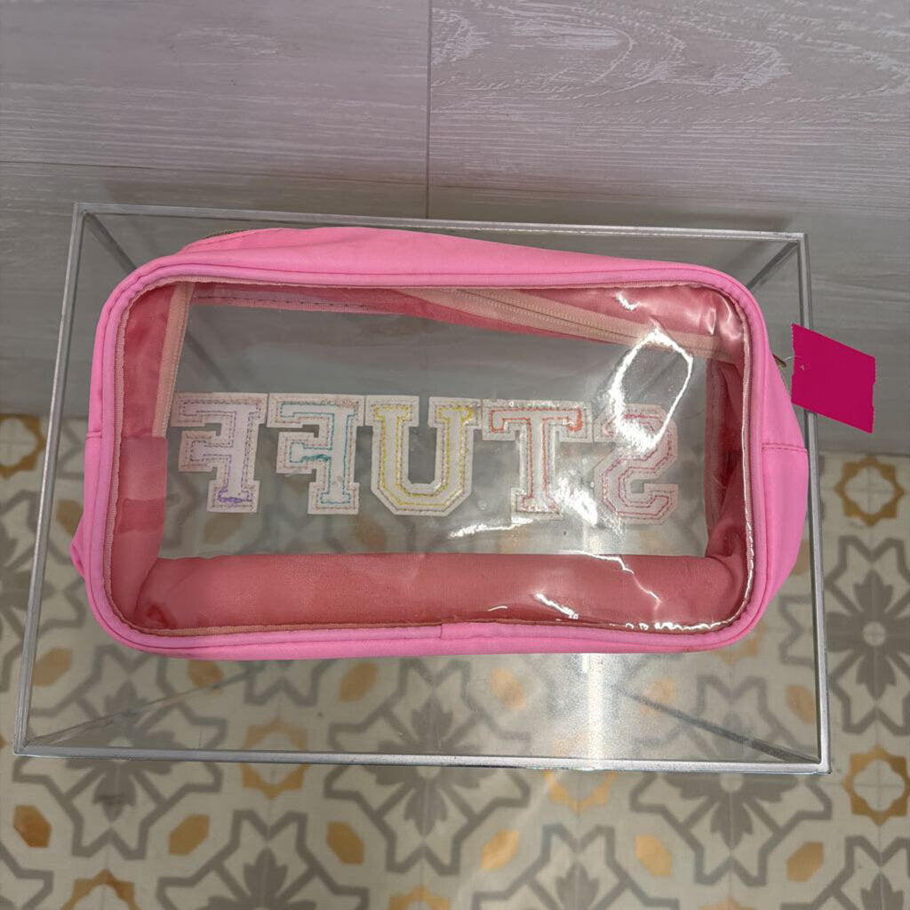 Pink/ Multi Clear 'STUFF' Patch Small Bag