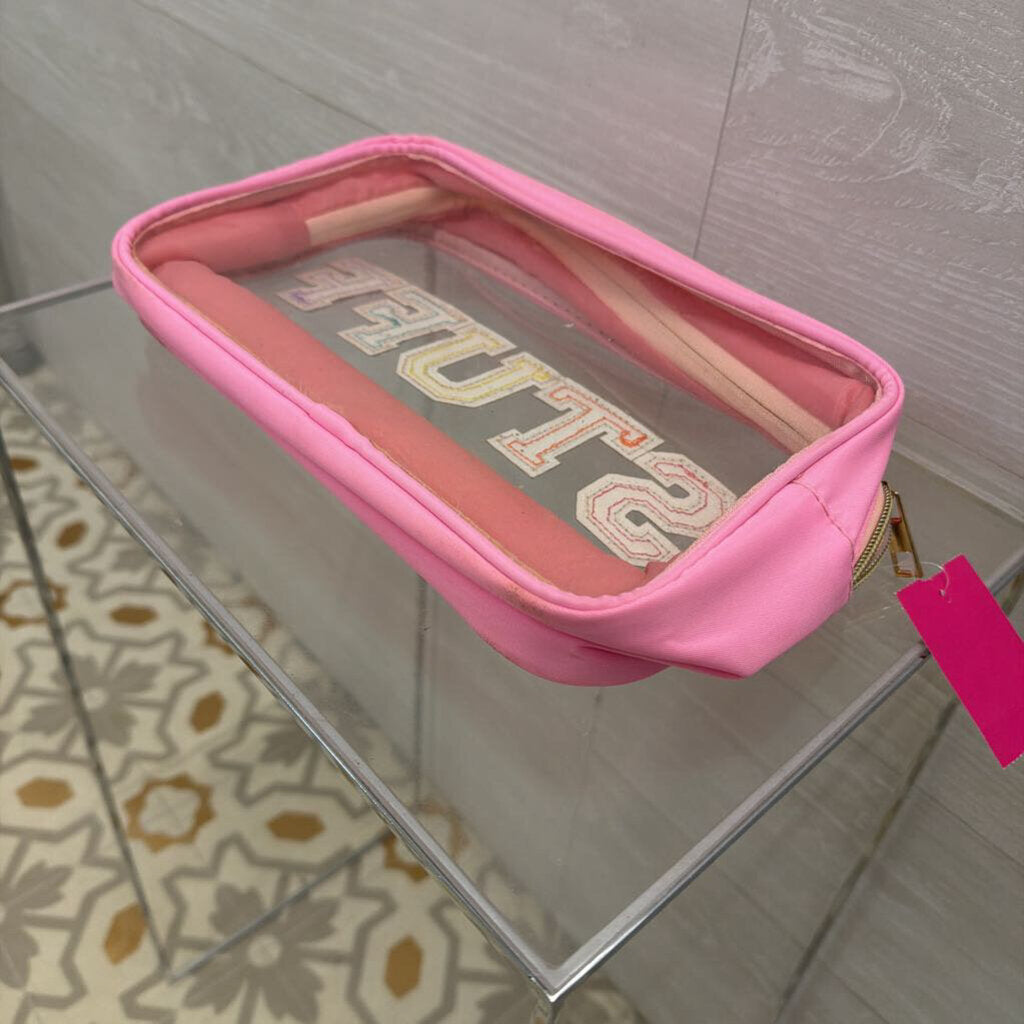 Pink/ Multi Clear 'STUFF' Patch Small Bag