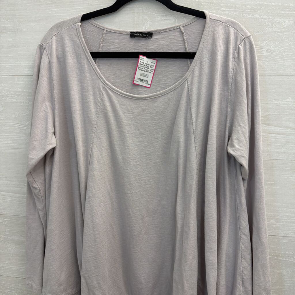 Made In Italy 100% Cotton Purple Long Sleeve Frayed Hem Top Large