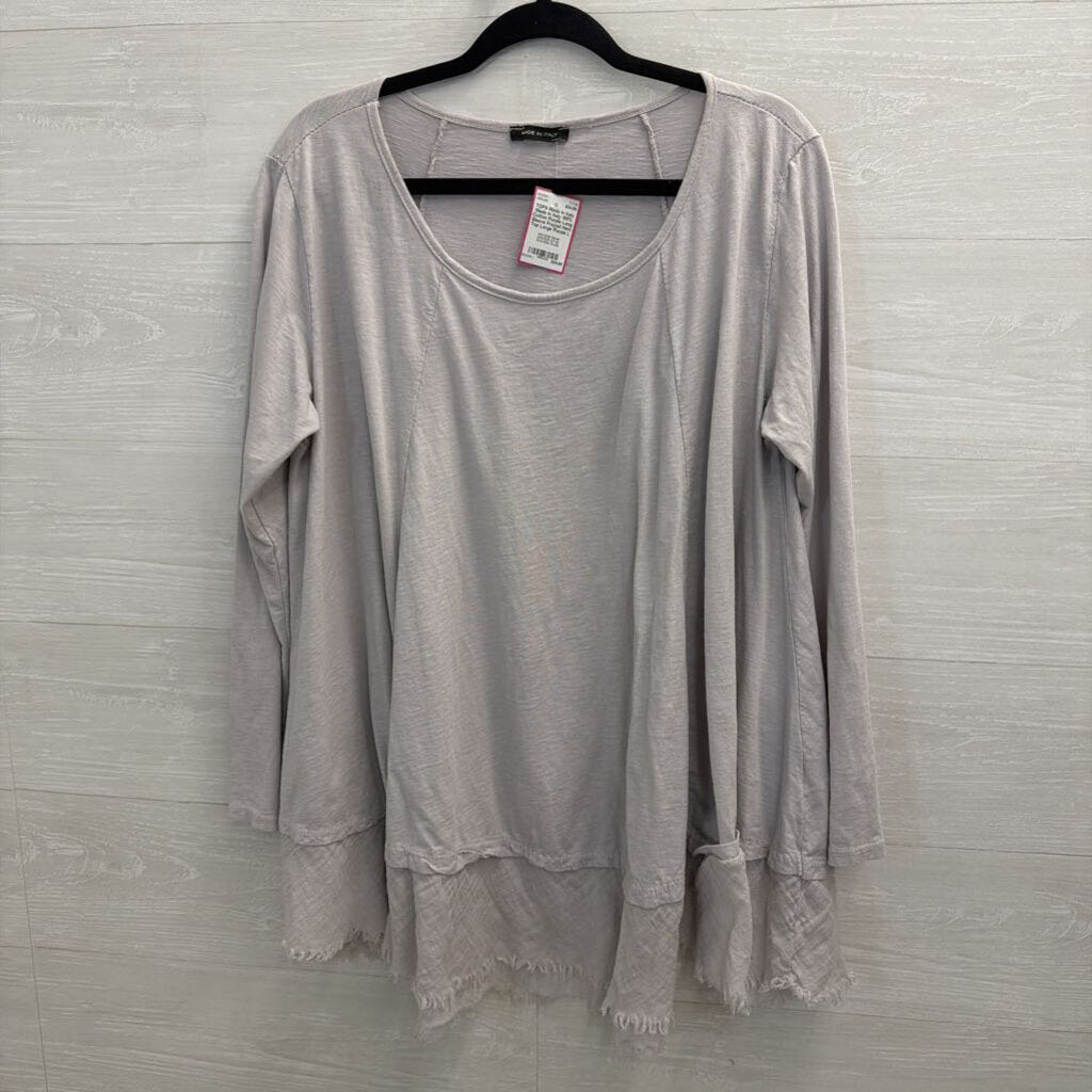 Made In Italy 100% Cotton Purple Long Sleeve Frayed Hem Top Large