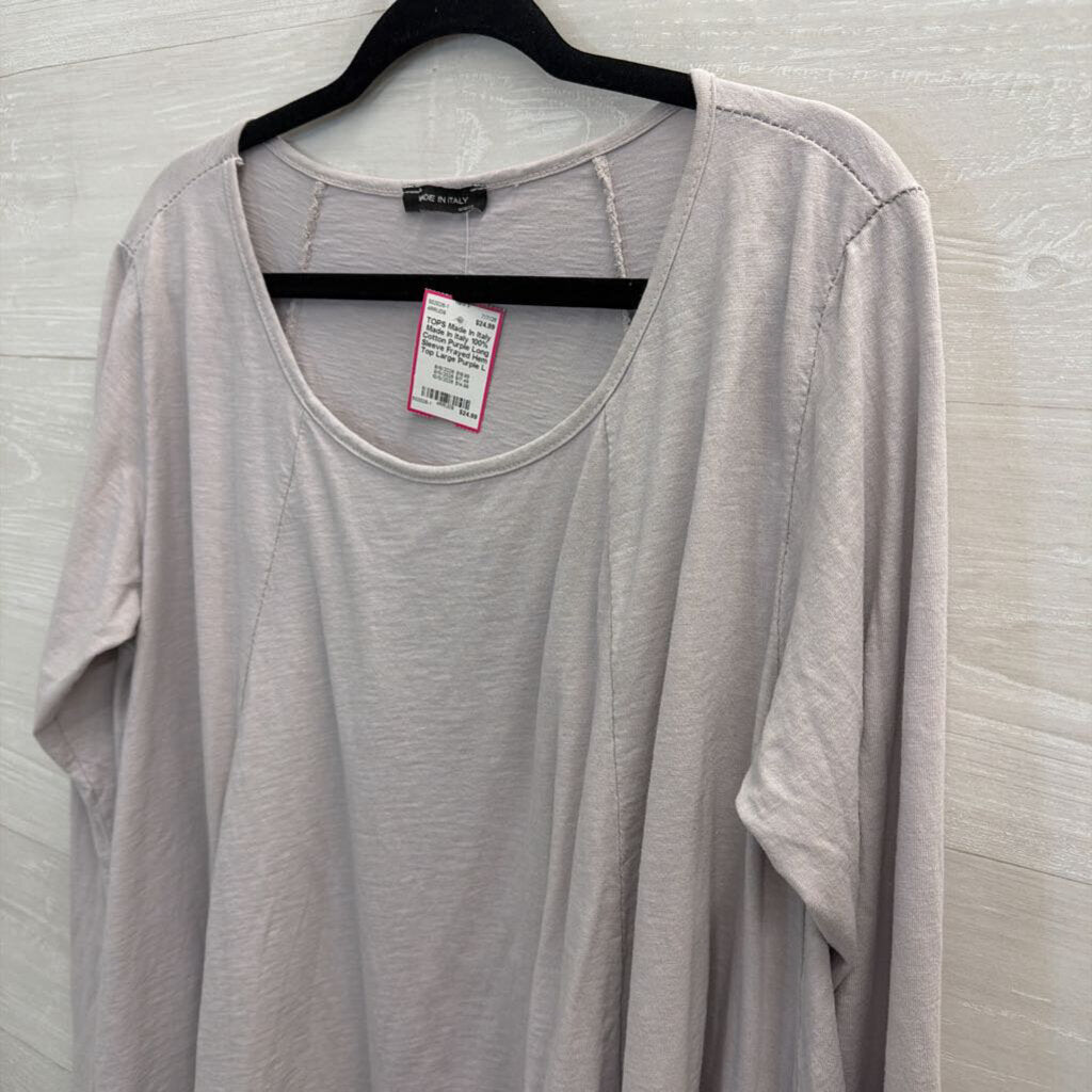 Made In Italy 100% Cotton Purple Long Sleeve Frayed Hem Top Large
