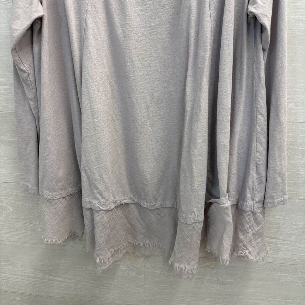 Made In Italy 100% Cotton Purple Long Sleeve Frayed Hem Top Large