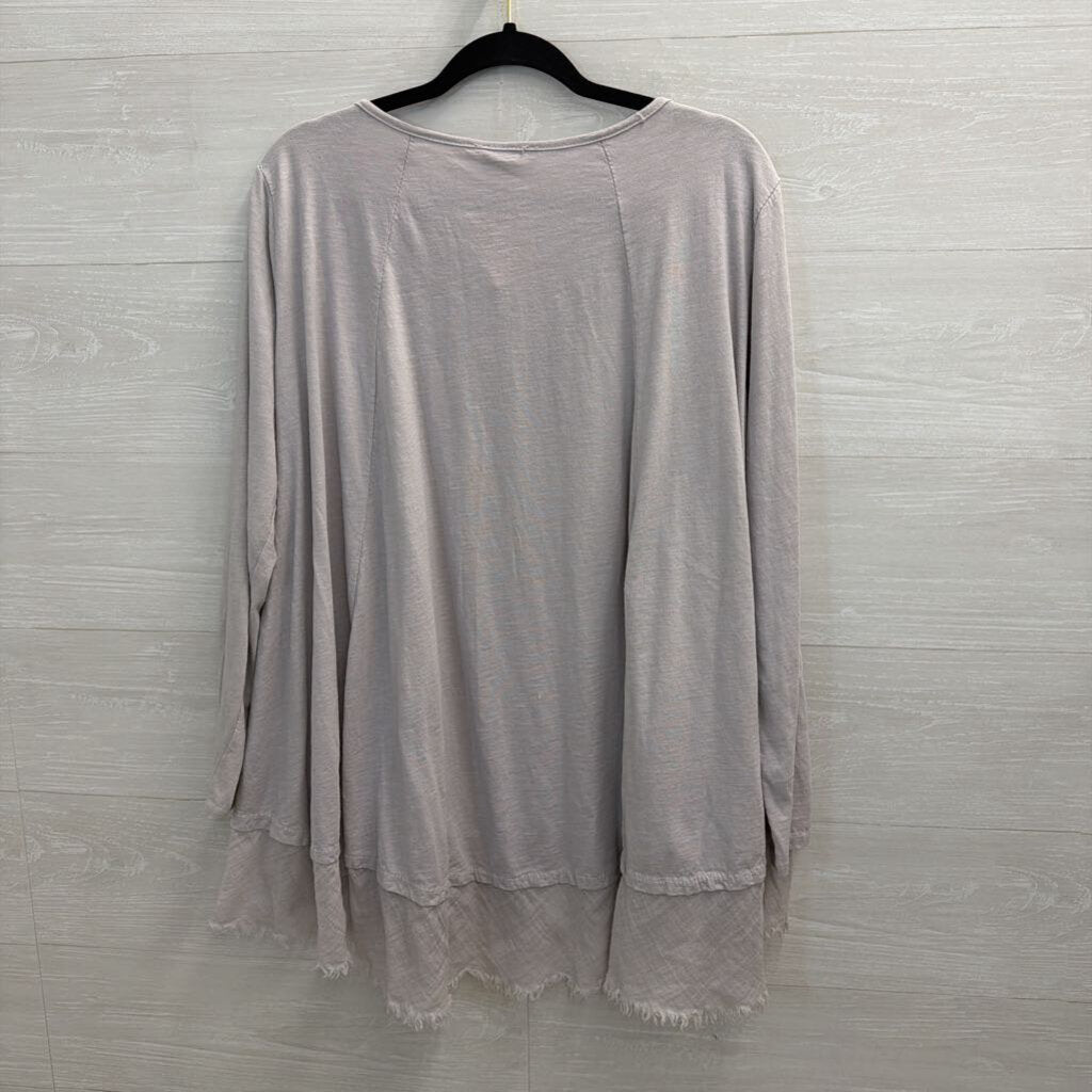 Made In Italy 100% Cotton Purple Long Sleeve Frayed Hem Top Large