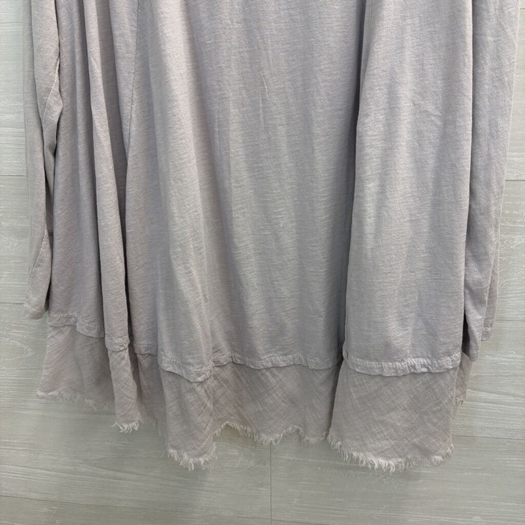 Made In Italy 100% Cotton Purple Long Sleeve Frayed Hem Top Large