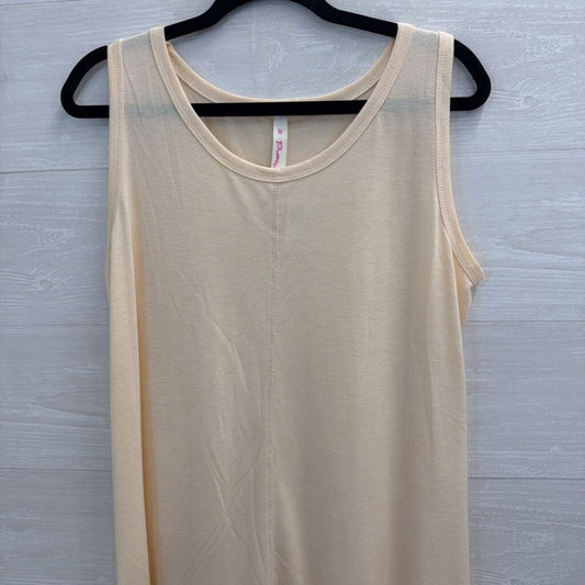 Pretty Angel Beige Sleeveless Fringe Hem Dress Medium