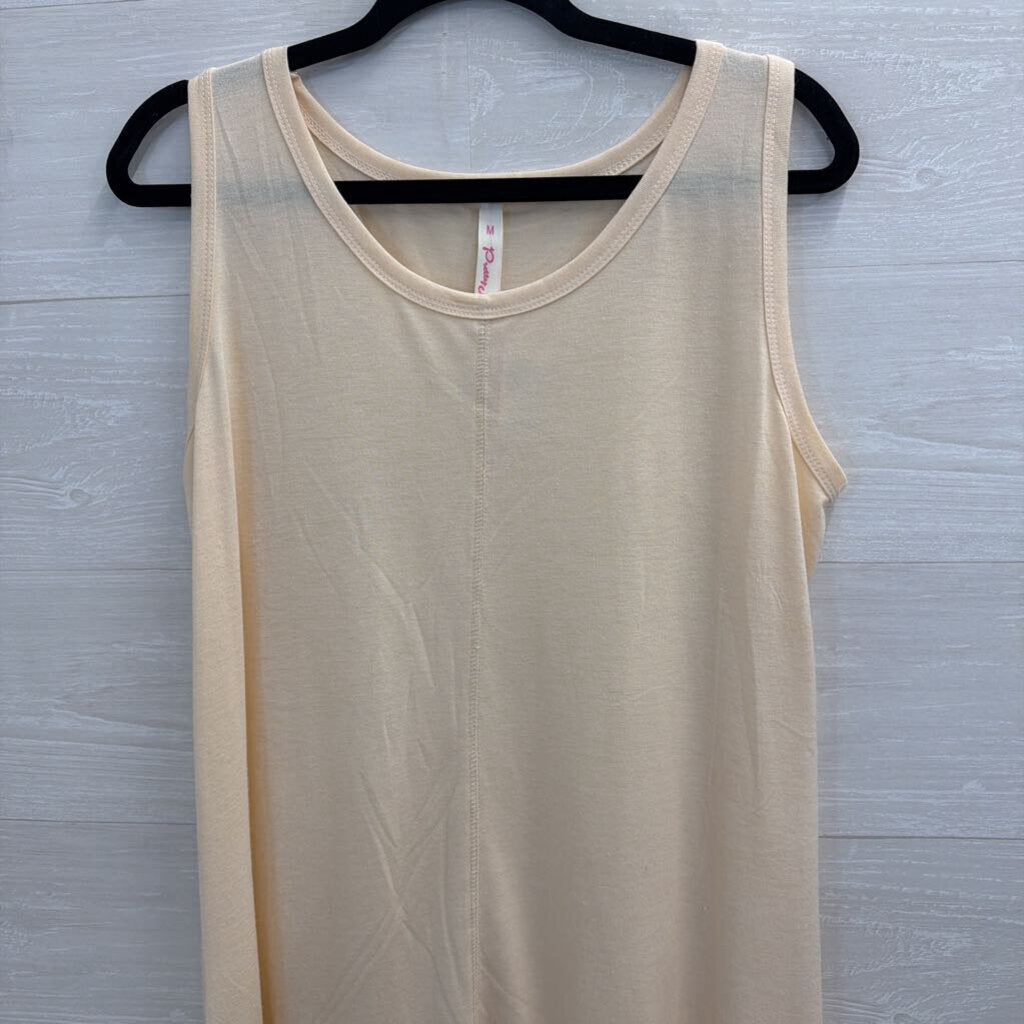 Pretty Angel Beige Sleeveless Fringe Hem Dress Medium