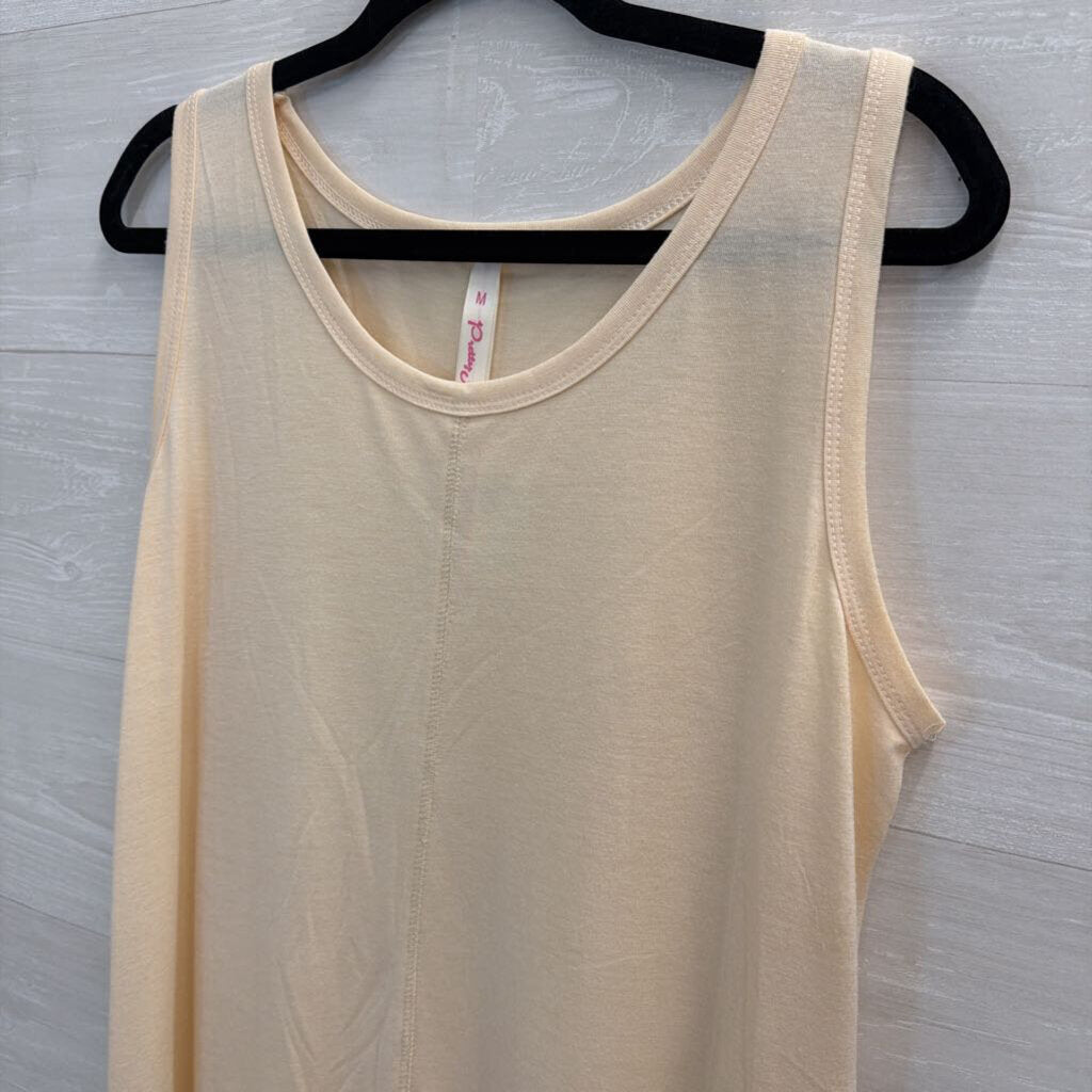 Pretty Angel Beige Sleeveless Fringe Hem Dress Medium