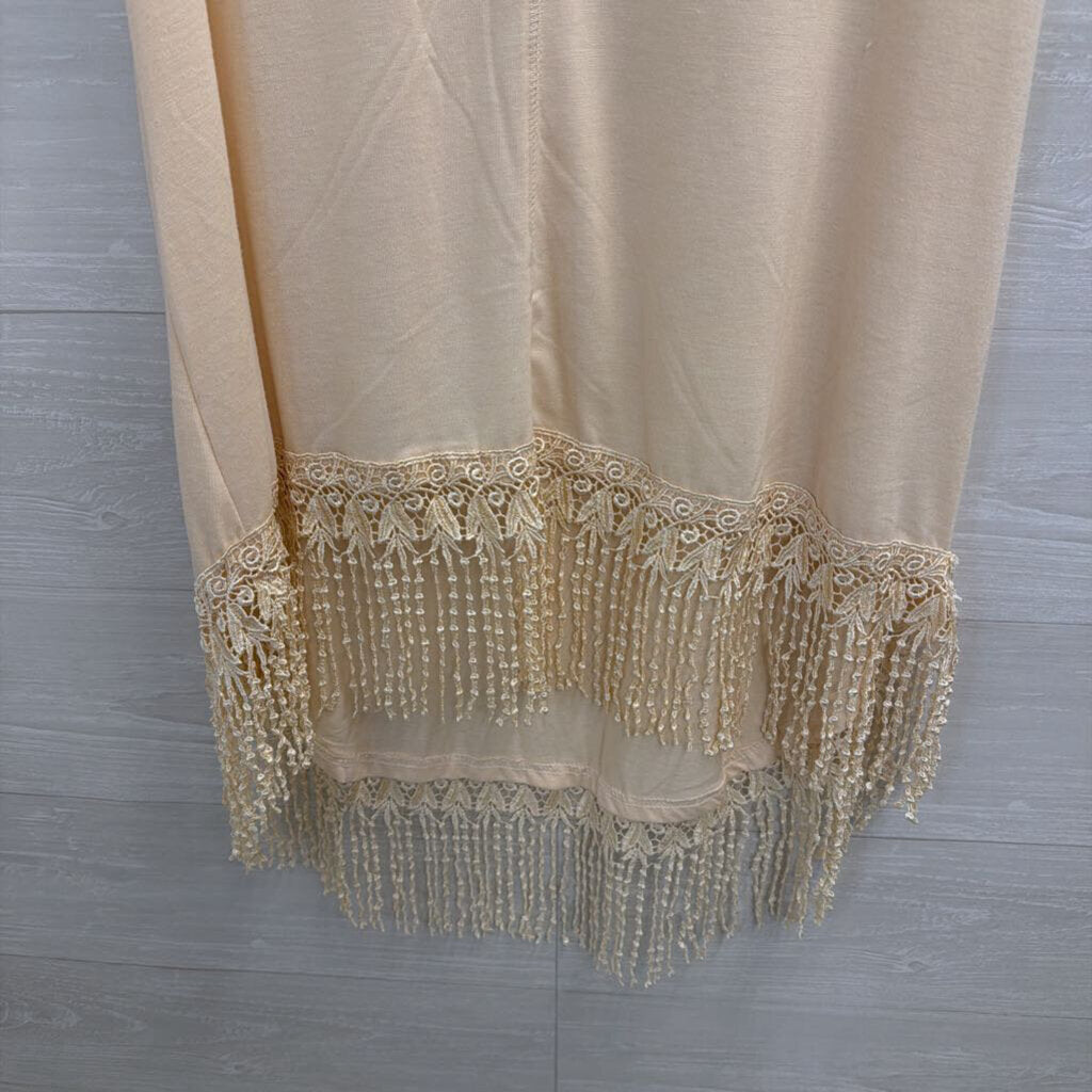 Pretty Angel Beige Sleeveless Fringe Hem Dress Medium