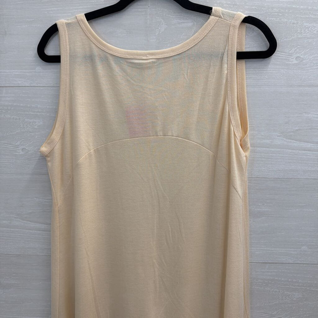 Pretty Angel Beige Sleeveless Fringe Hem Dress Medium