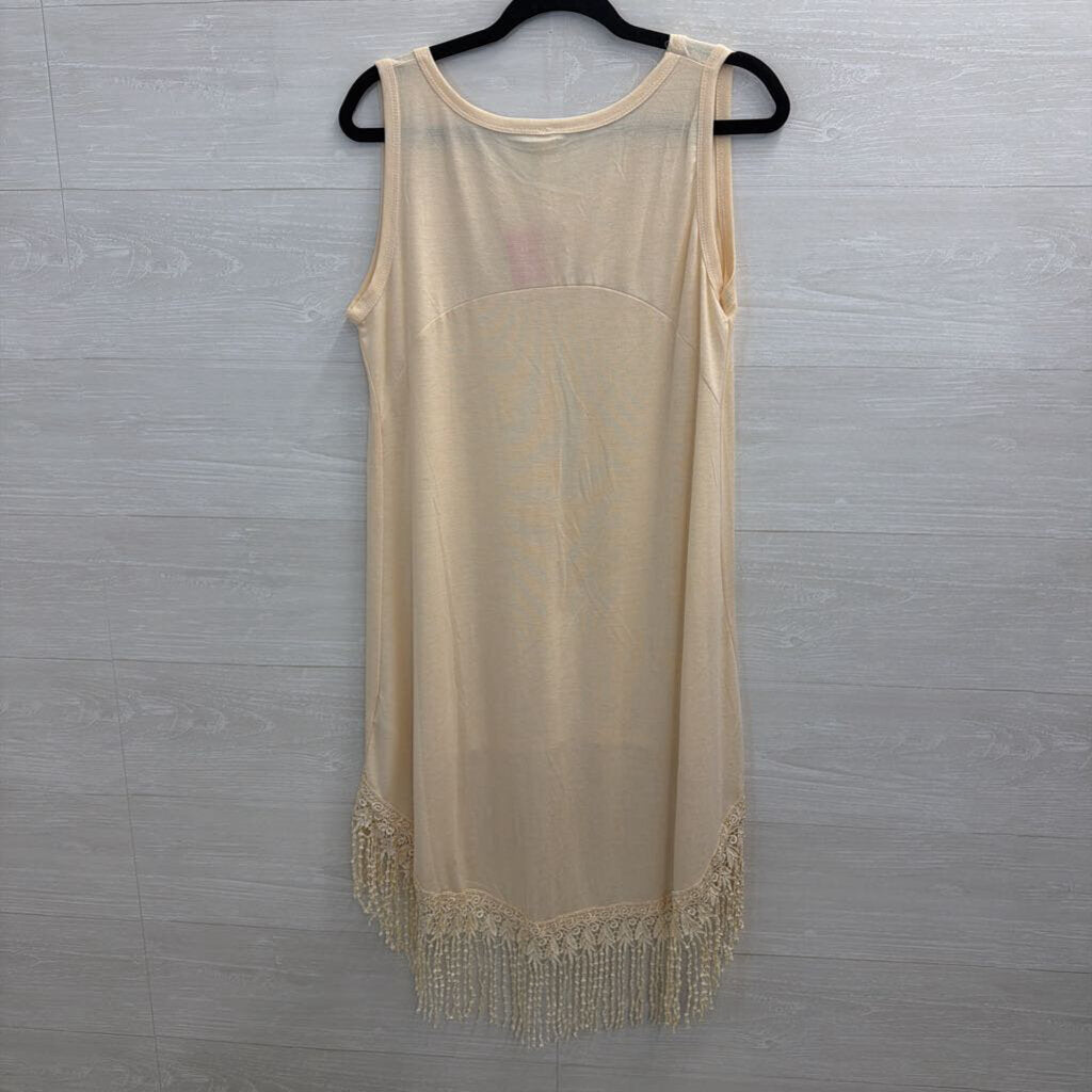Pretty Angel Beige Sleeveless Fringe Hem Dress Medium