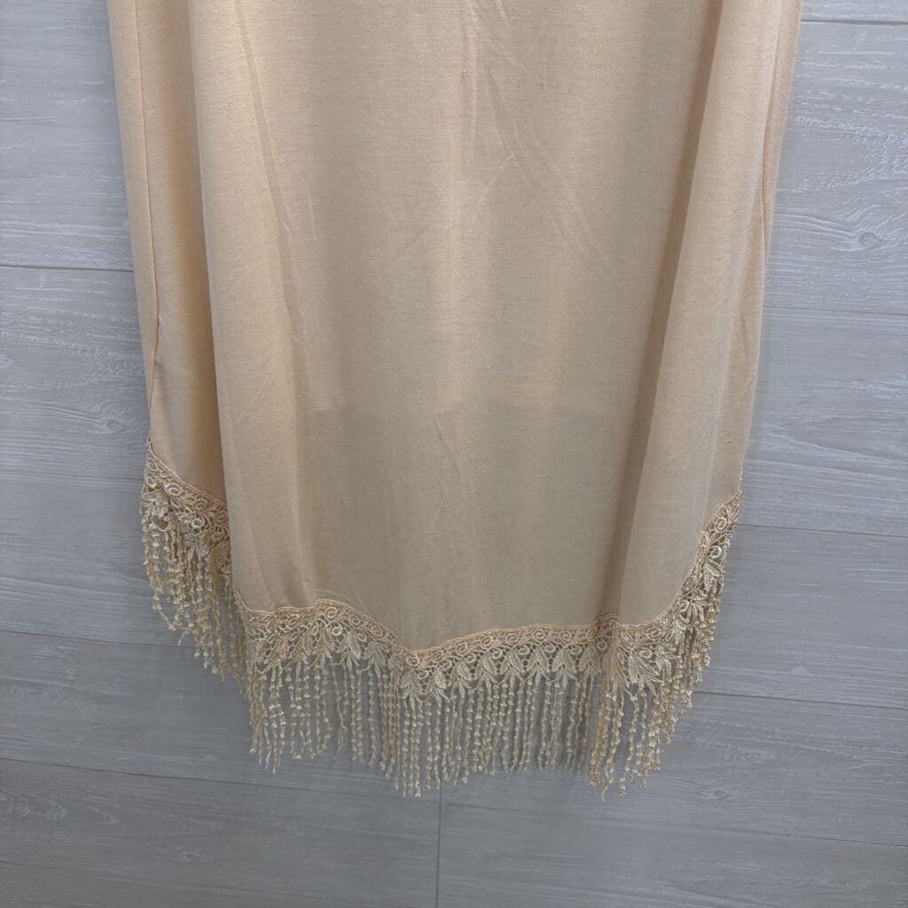Pretty Angel Beige Sleeveless Fringe Hem Dress Medium