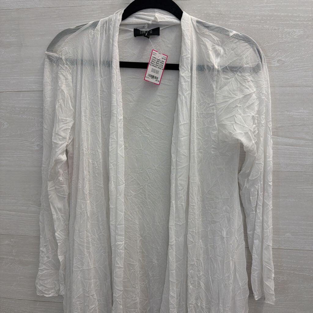 Comfy USA White Sheer Mesh Long Sleeve Open Front Top Medium