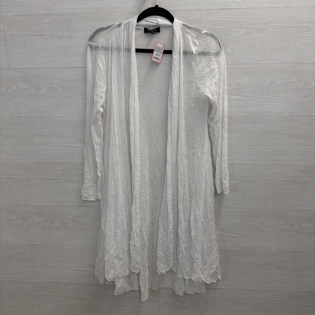 Comfy USA White Sheer Mesh Long Sleeve Open Front Top Medium