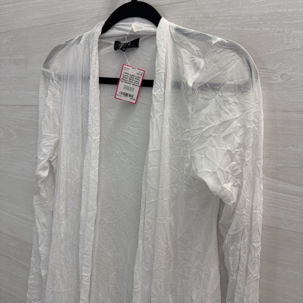 Comfy USA White Sheer Mesh Long Sleeve Open Front Top Medium