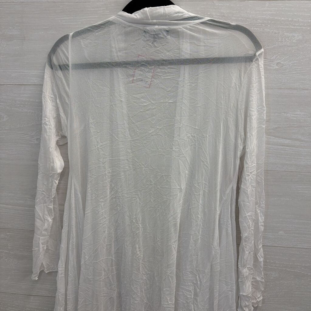 Comfy USA White Sheer Mesh Long Sleeve Open Front Top Medium