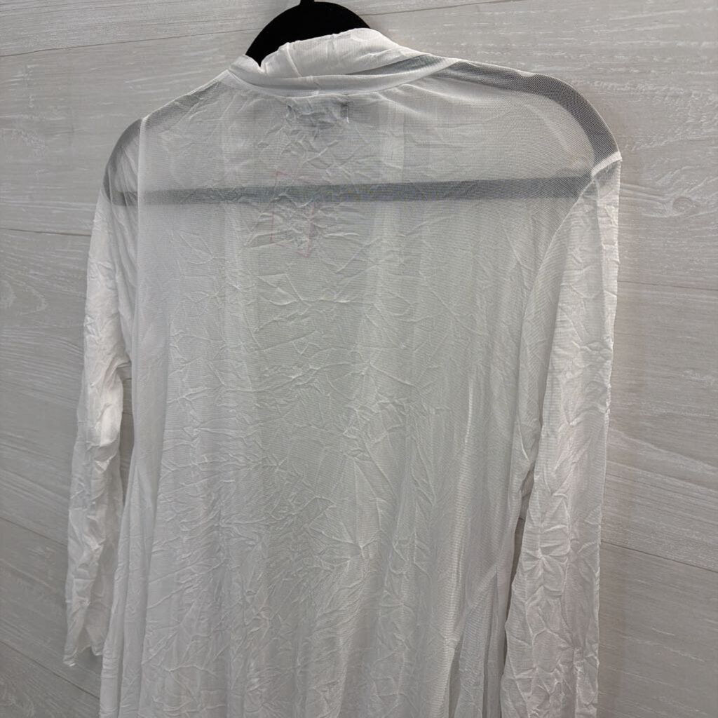 Comfy USA White Sheer Mesh Long Sleeve Open Front Top Medium