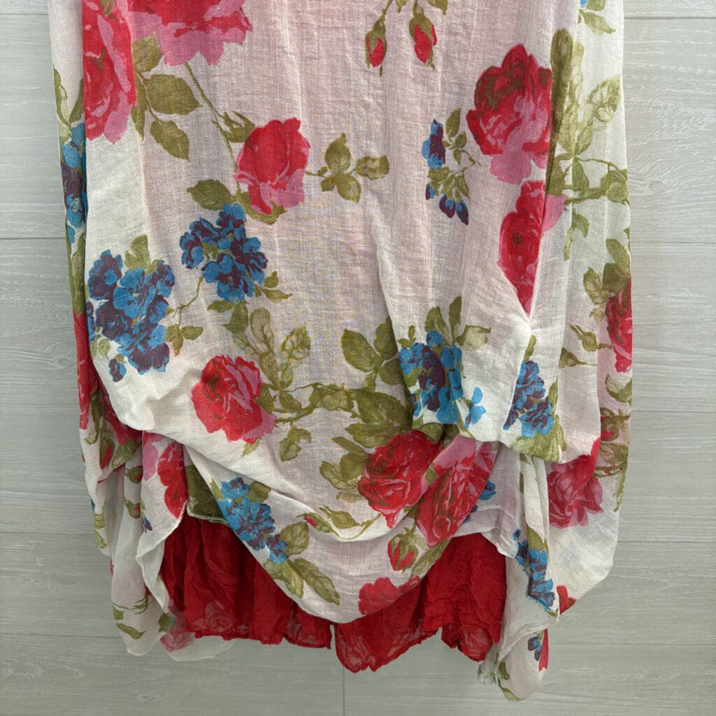 Comfy USA Red/ White Floral Layered Tank Dress Large