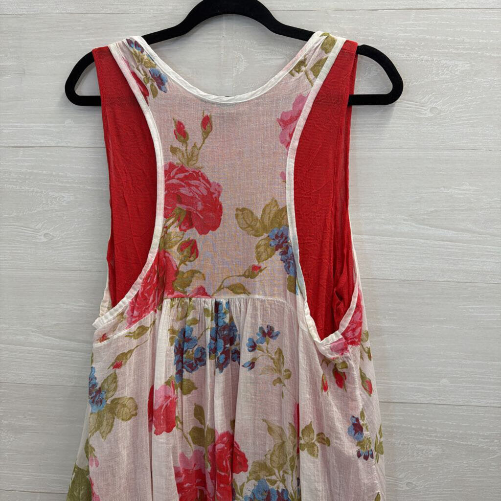Comfy USA Red/ White Floral Layered Tank Dress Large