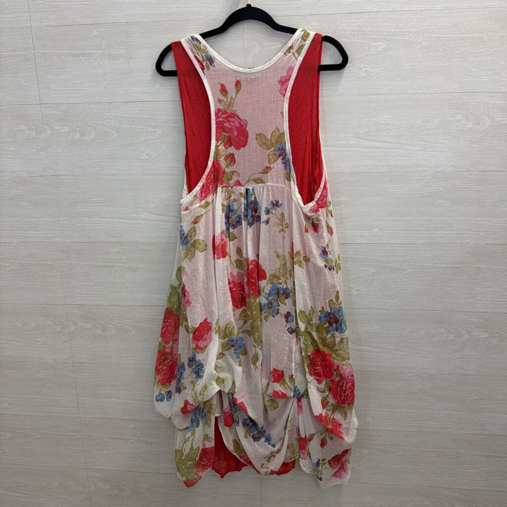 Comfy USA Red/ White Floral Layered Tank Dress Large