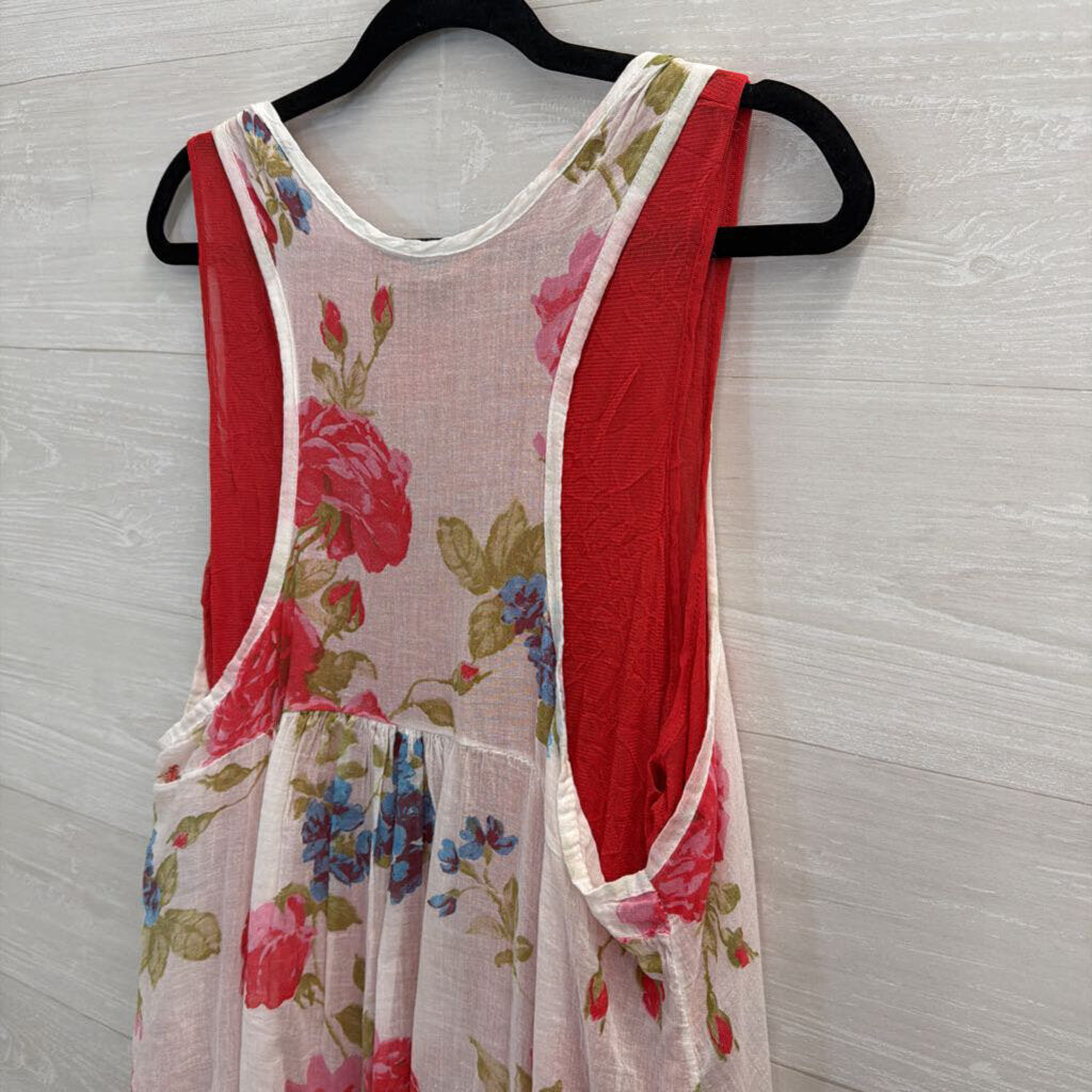 Comfy USA Red/ White Floral Layered Tank Dress Large