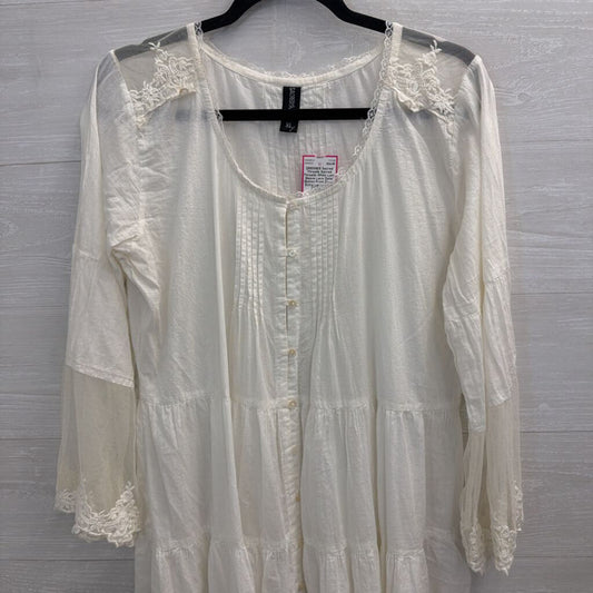Sacred Threads White Long Sleeve Lace Detail Button Front Dress Extra Large