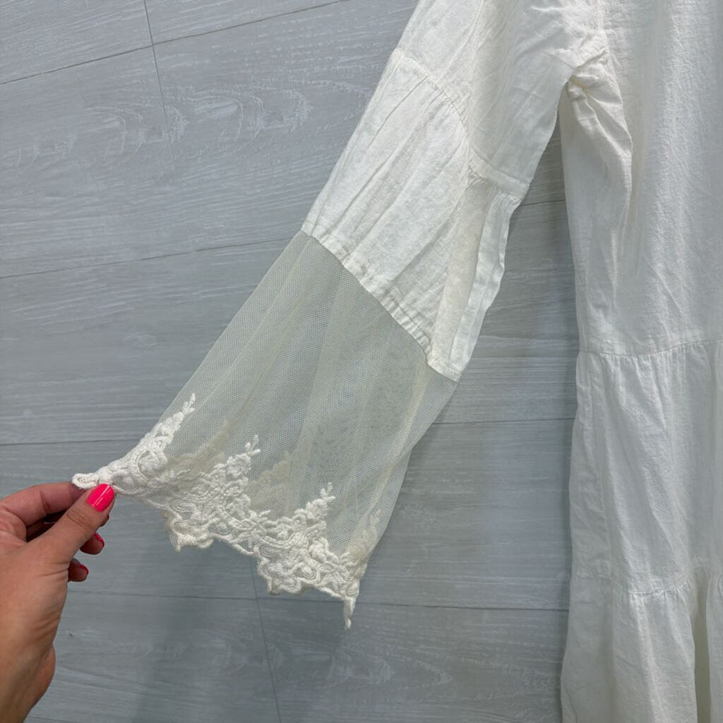Sacred Threads White Long Sleeve Lace Detail Button Front Dress Extra Large