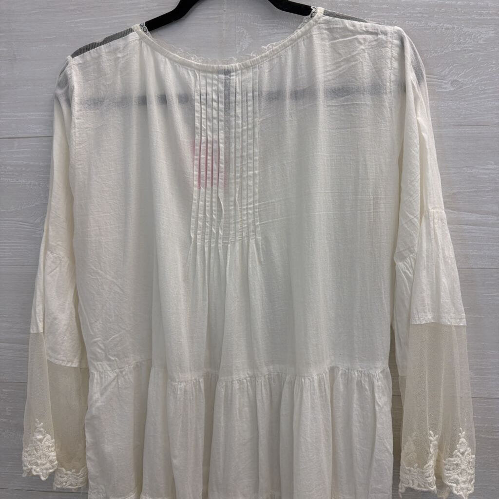 Sacred Threads White Long Sleeve Lace Detail Button Front Dress Extra Large