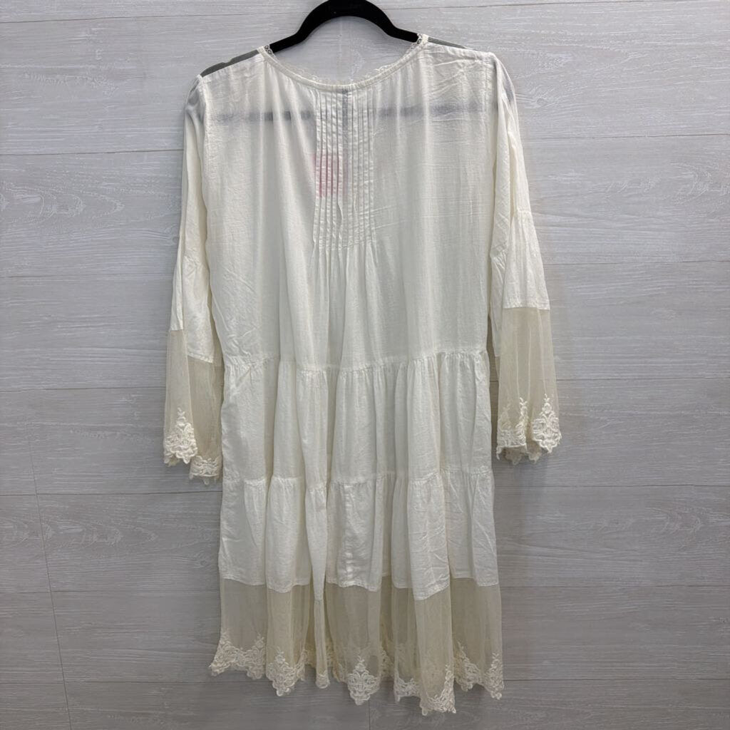 Sacred Threads White Long Sleeve Lace Detail Button Front Dress Extra Large