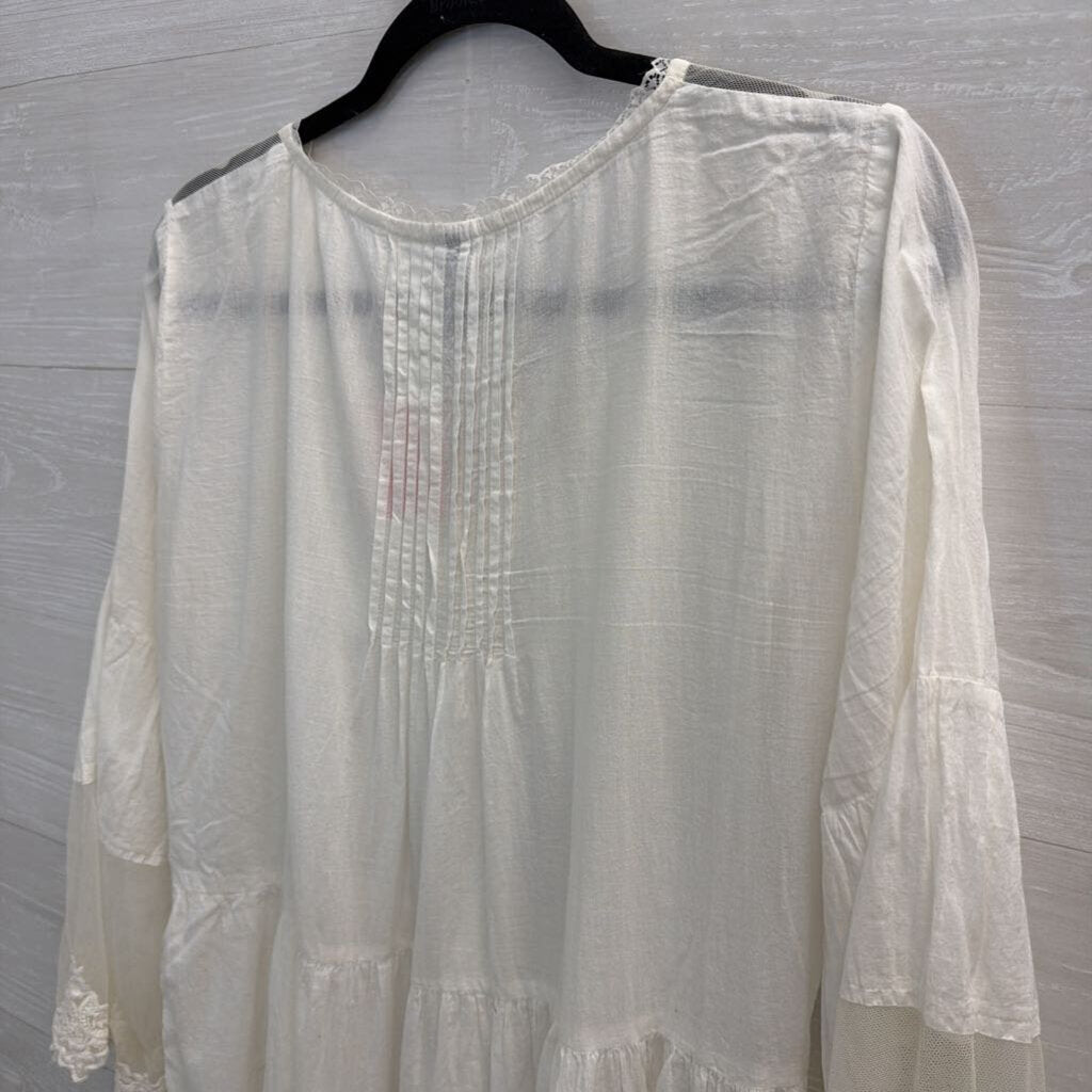 Sacred Threads White Long Sleeve Lace Detail Button Front Dress Extra Large