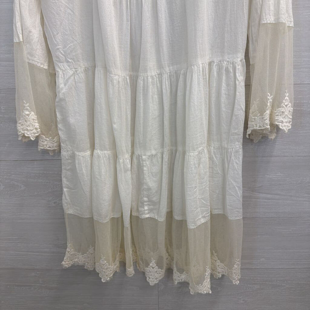 Sacred Threads White Long Sleeve Lace Detail Button Front Dress Extra Large