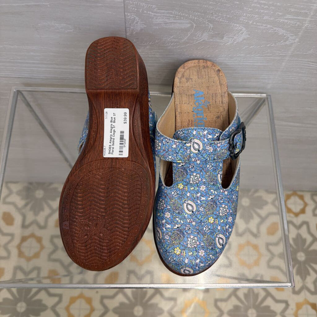 Alegria Blue Floral Selina Clogs 37